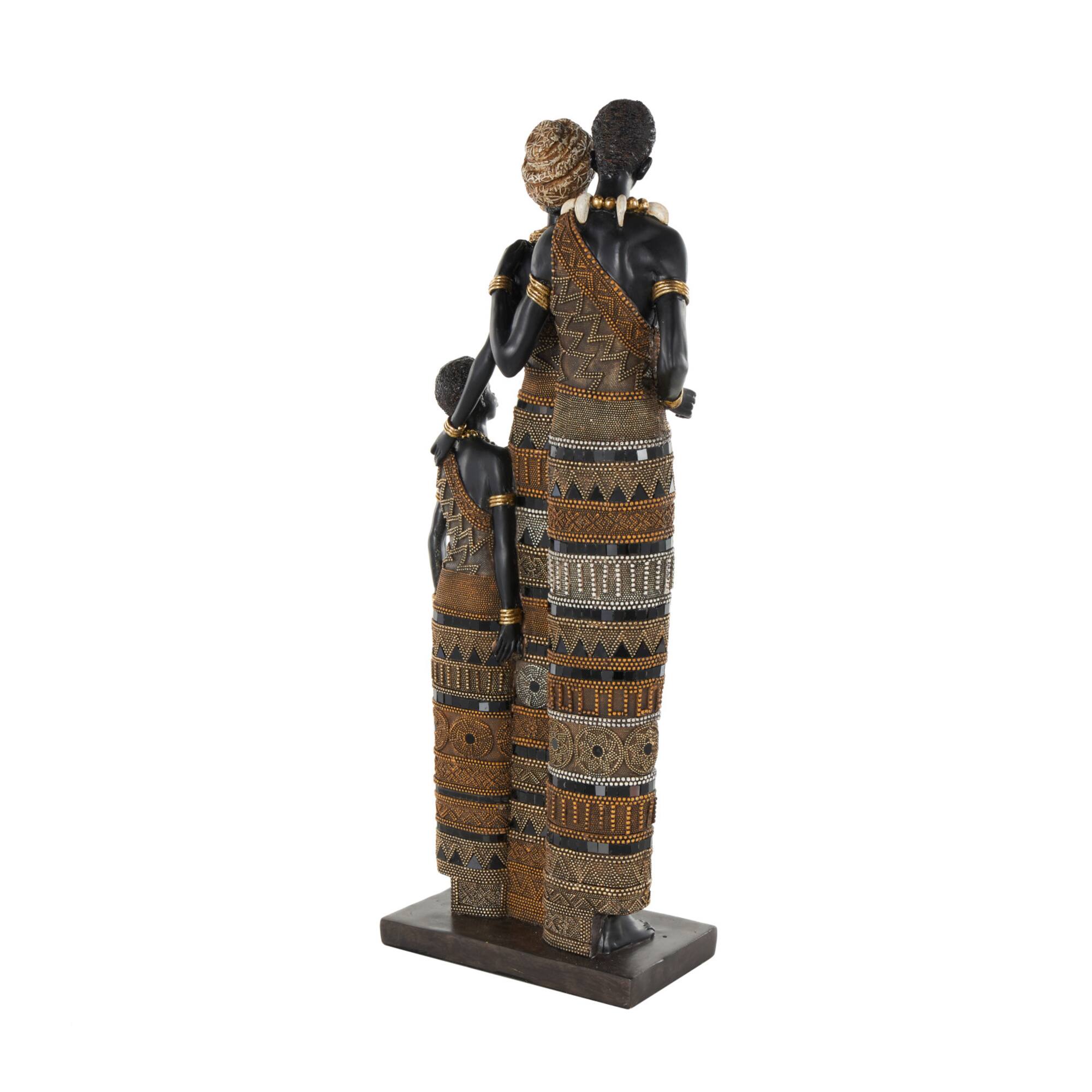 23" Family Tall African Decorative Sculpture with Gold Jewels